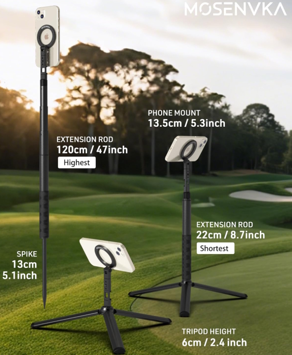 Cell phone tripod for recording golf swing